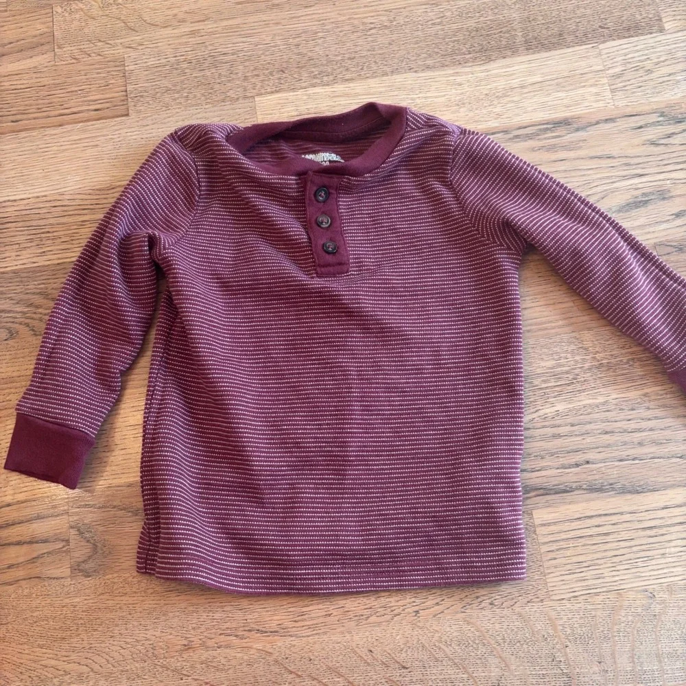 Gymboree Striped‎ Long Sleeve Henley Shirt Boys Girls 18 M Burgundy White Fall